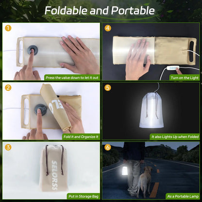 SELORSS Solar Camping Lantern 2000mAh, Waterproof, USB-Type C