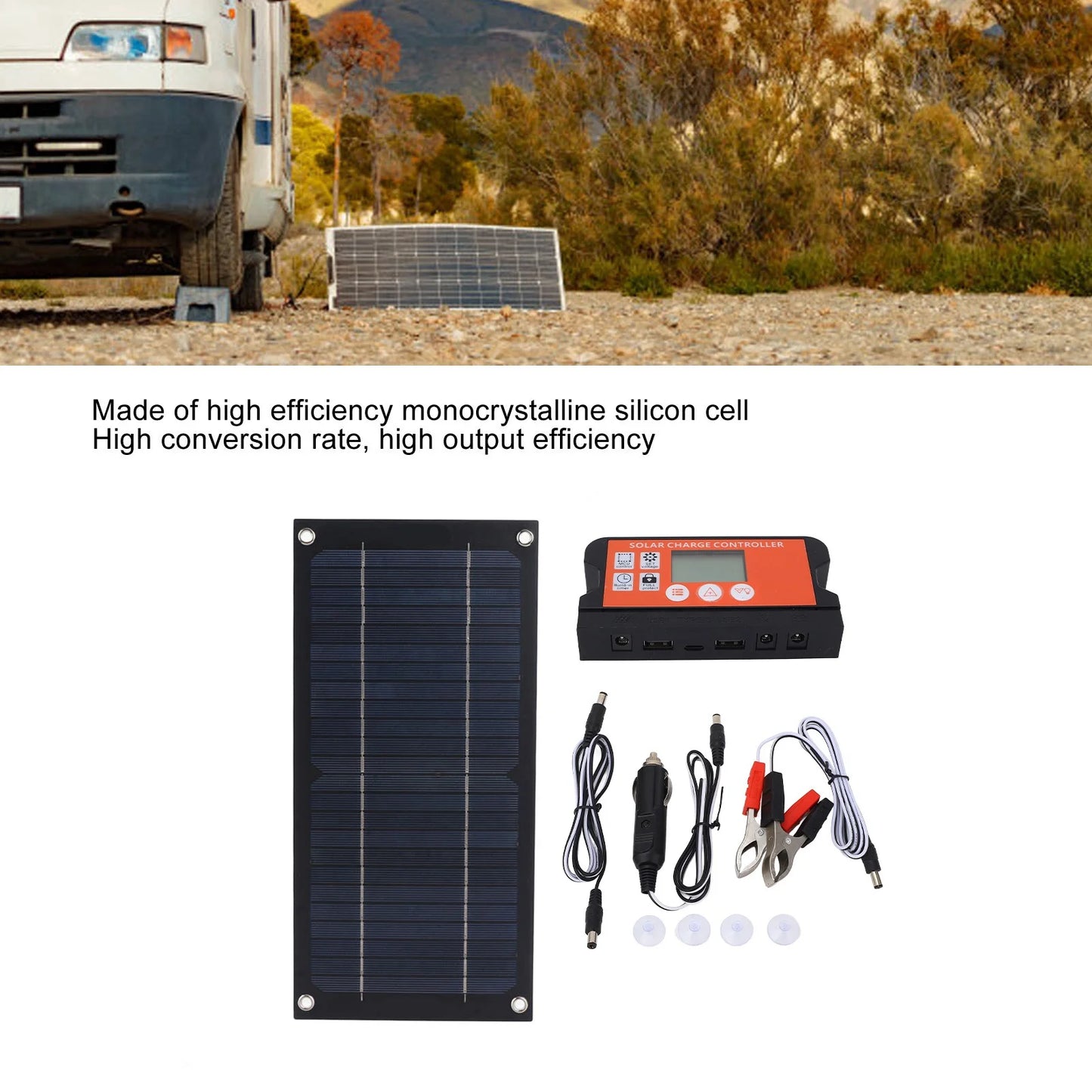 Portable 600W Solar Panel Charger, 100A Charge Controller