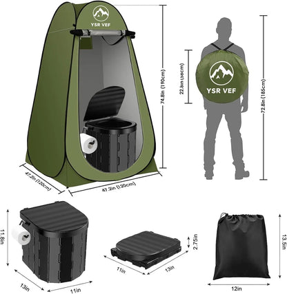Portable Pop-Up Camping Toilet Tent with Shower, Includes Toilet Bags and Gel