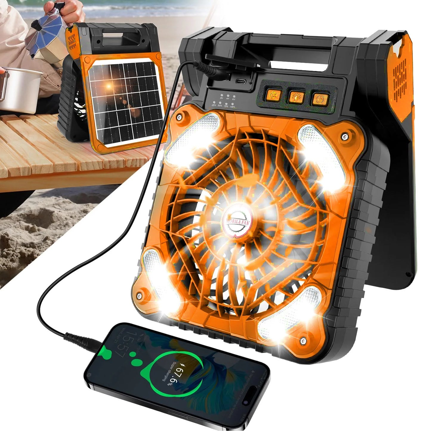 Solar Fan, 4 Speed w/LED Light, Timer