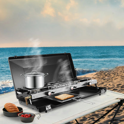 Portable Camping Stove with Griddle 3 Burner Propane Gas