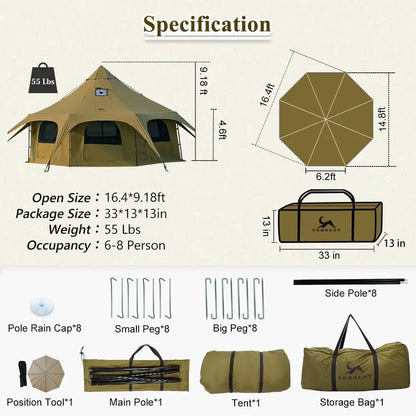 16.4ft x 9.2ft Canvas Wall Tent with Stove Jack