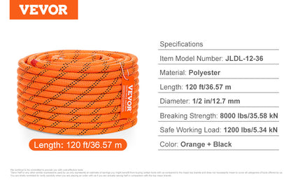 SucceBuy 120ft Dual-Weave Polyester Cord 3/8 in, 48-Strand Multi-Use Rope