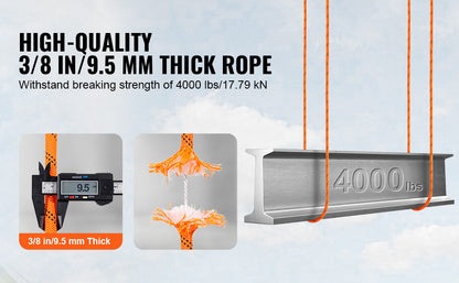 SucceBuy 120ft Dual-Weave Polyester Cord 3/8 in, 48-Strand Multi-Use Rope